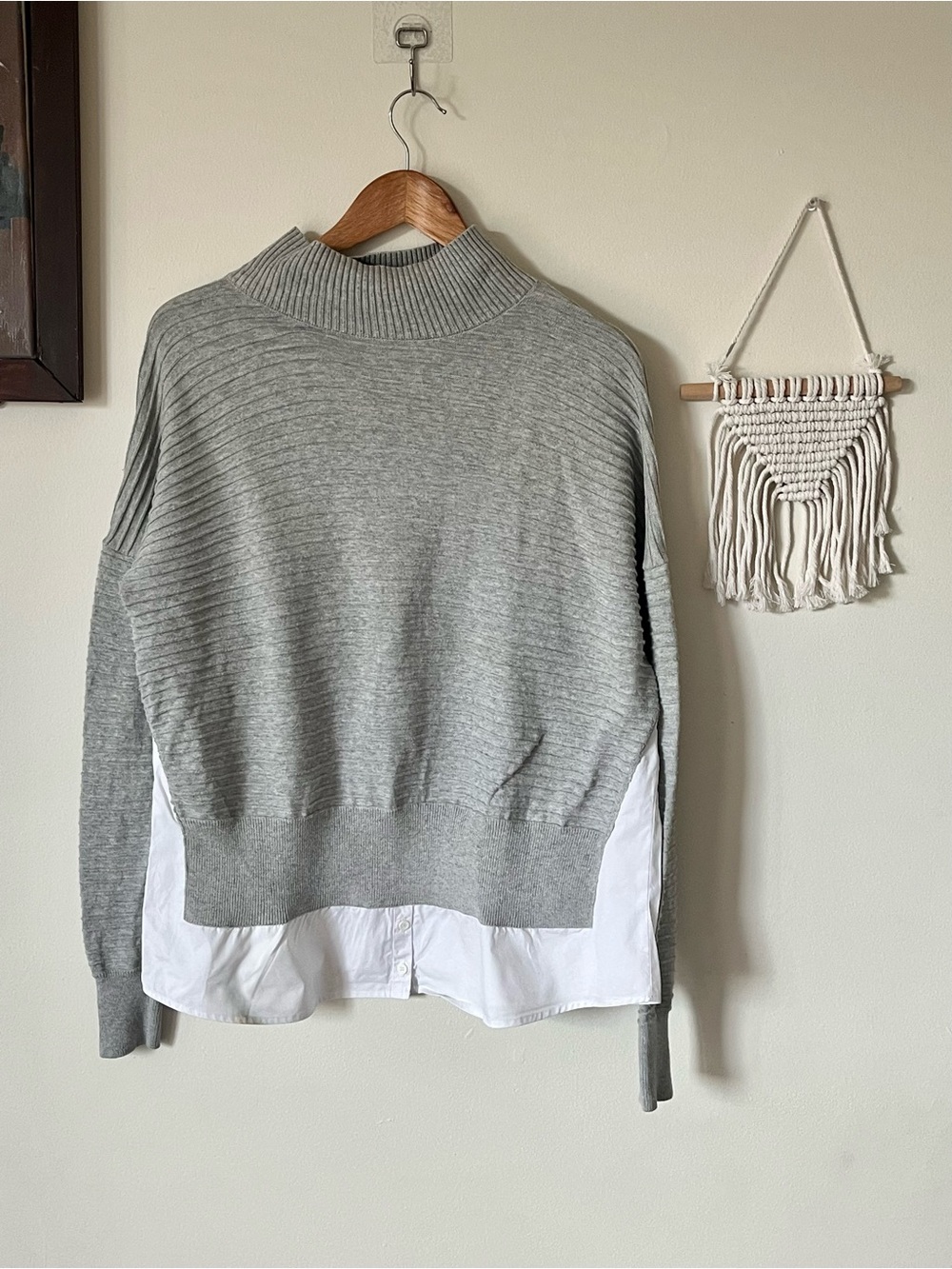 French Connection Gray Mock Neck Layered Sweater Shirt Size Large PTP 26 inch